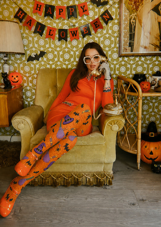 Orange Witch Hat Halloween Party Tights L67-27