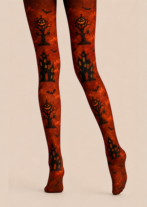Haunted House Pumpkin Tree Tights Halloween Party Hosiery L67-28