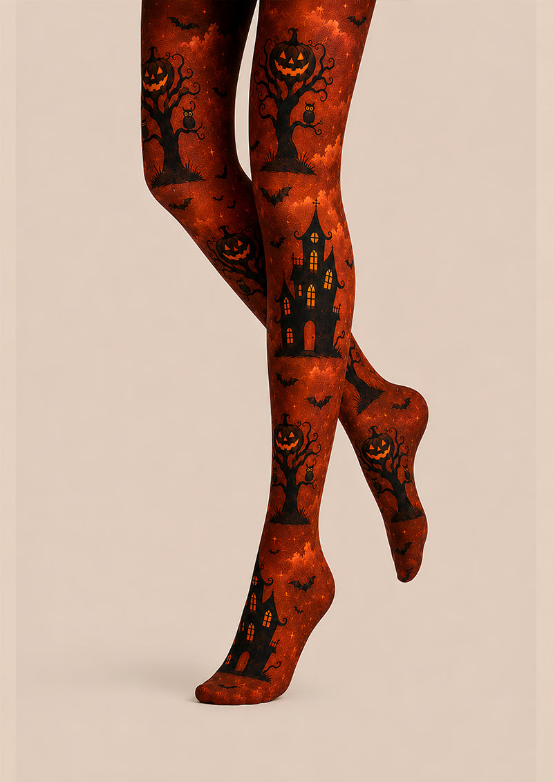 Haunted House Pumpkin Tree Tights Halloween Party Hosiery L67-28