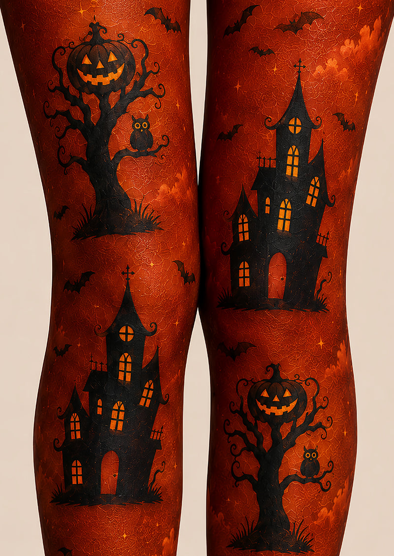 Haunted House Pumpkin Tree Tights Halloween Party Hosiery L67-28