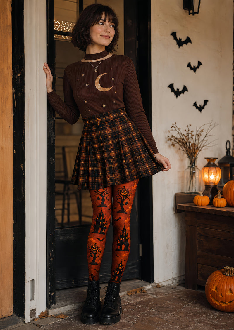 Haunted House Pumpkin Tree Tights Halloween Party Hosiery L67-28