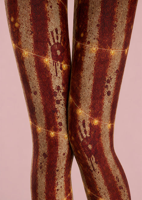 Bloody Handprint Pantyhose Stripe Halloween Patterned Tights L67-3