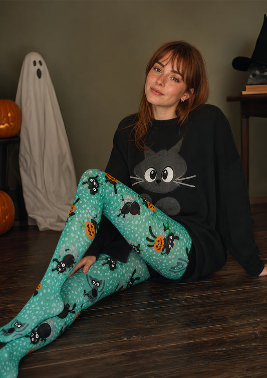 Cartoon Black Cat Halloween Printed Pantyhose L67-32
