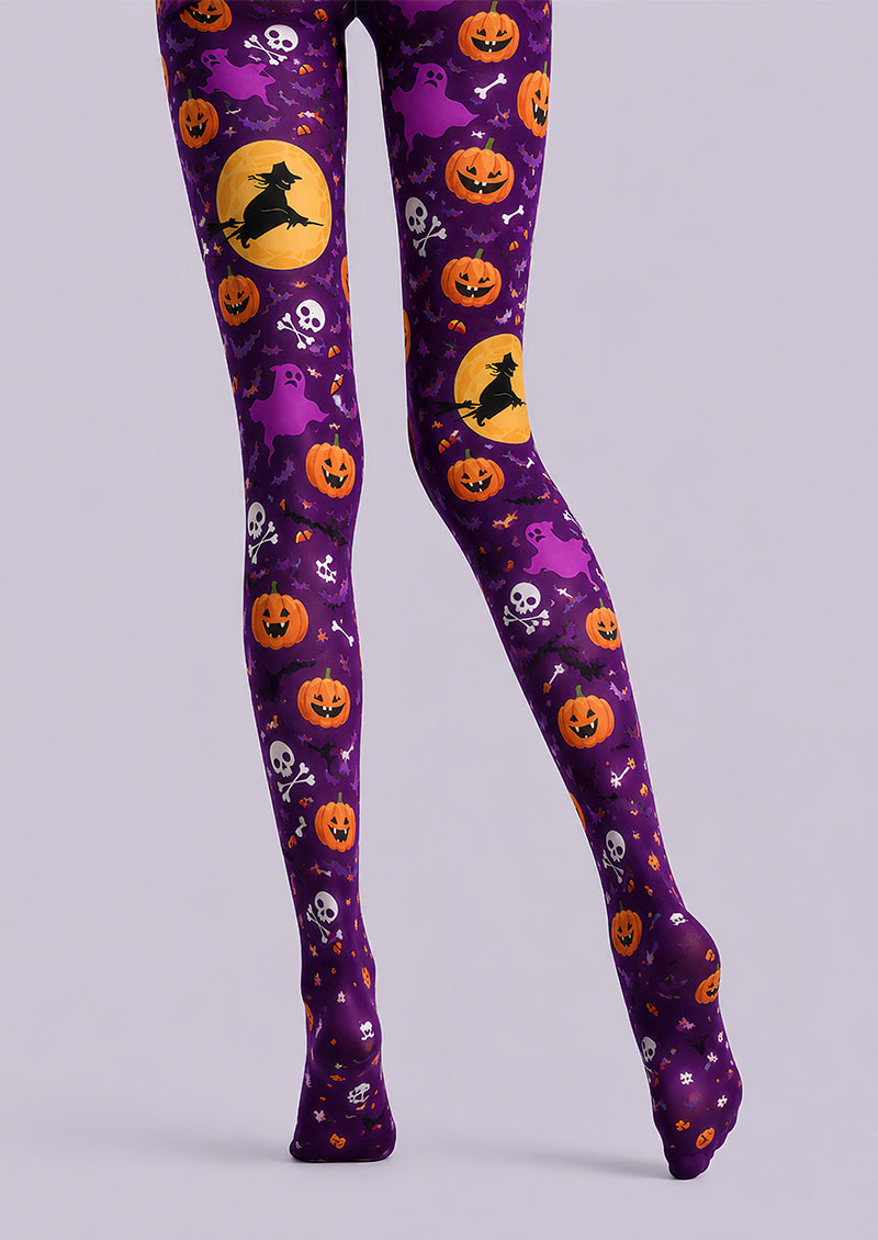 Pumpkin Purple Witch Halloween Cosplay Tights L67-34