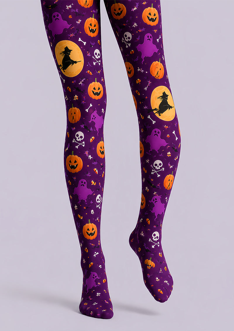 Pumpkin Purple Witch Halloween Cosplay Tights L67-34