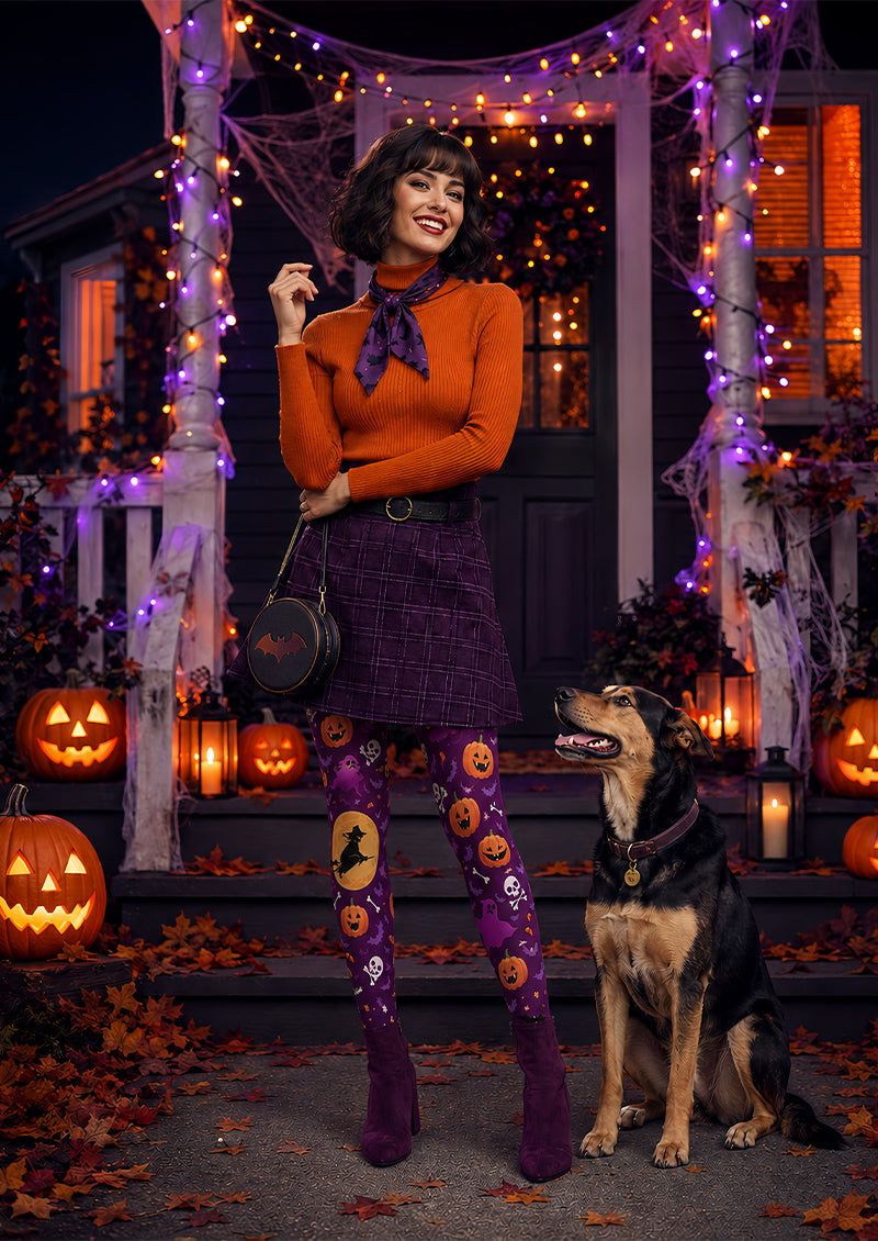 Pumpkin Purple Witch Halloween Cosplay Tights L67-34