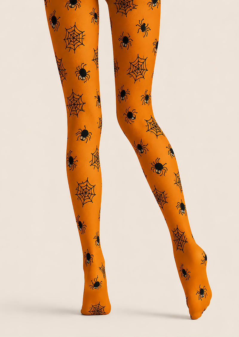 Orange Spider Web Halloween Party Patterned Tights L67-36