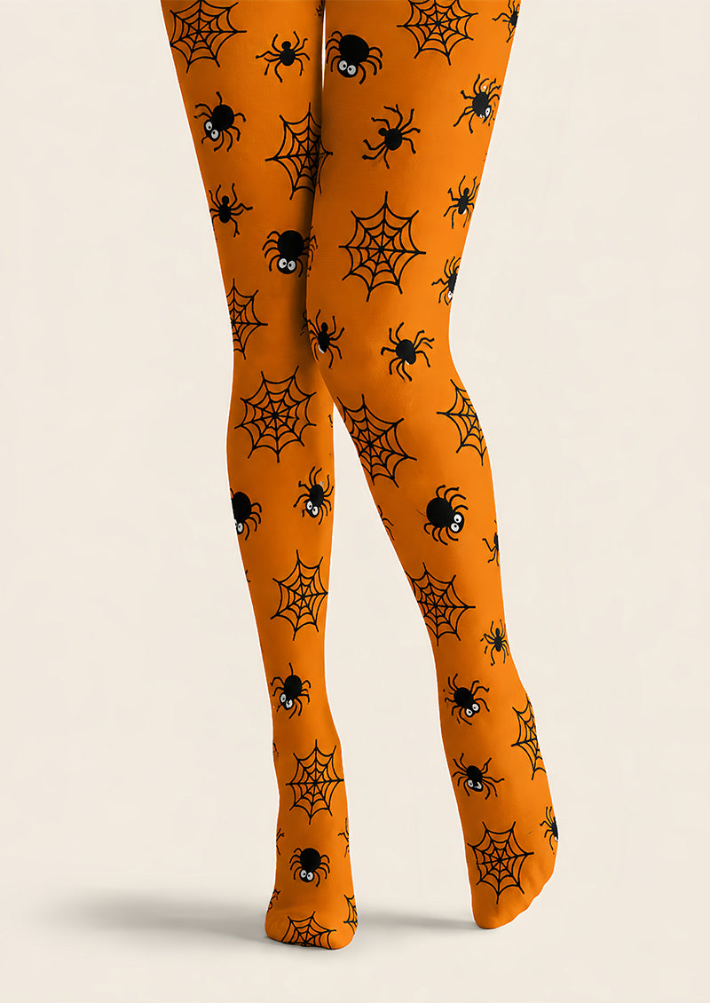 Orange Spider Web Halloween Party Patterned Tights L67-36