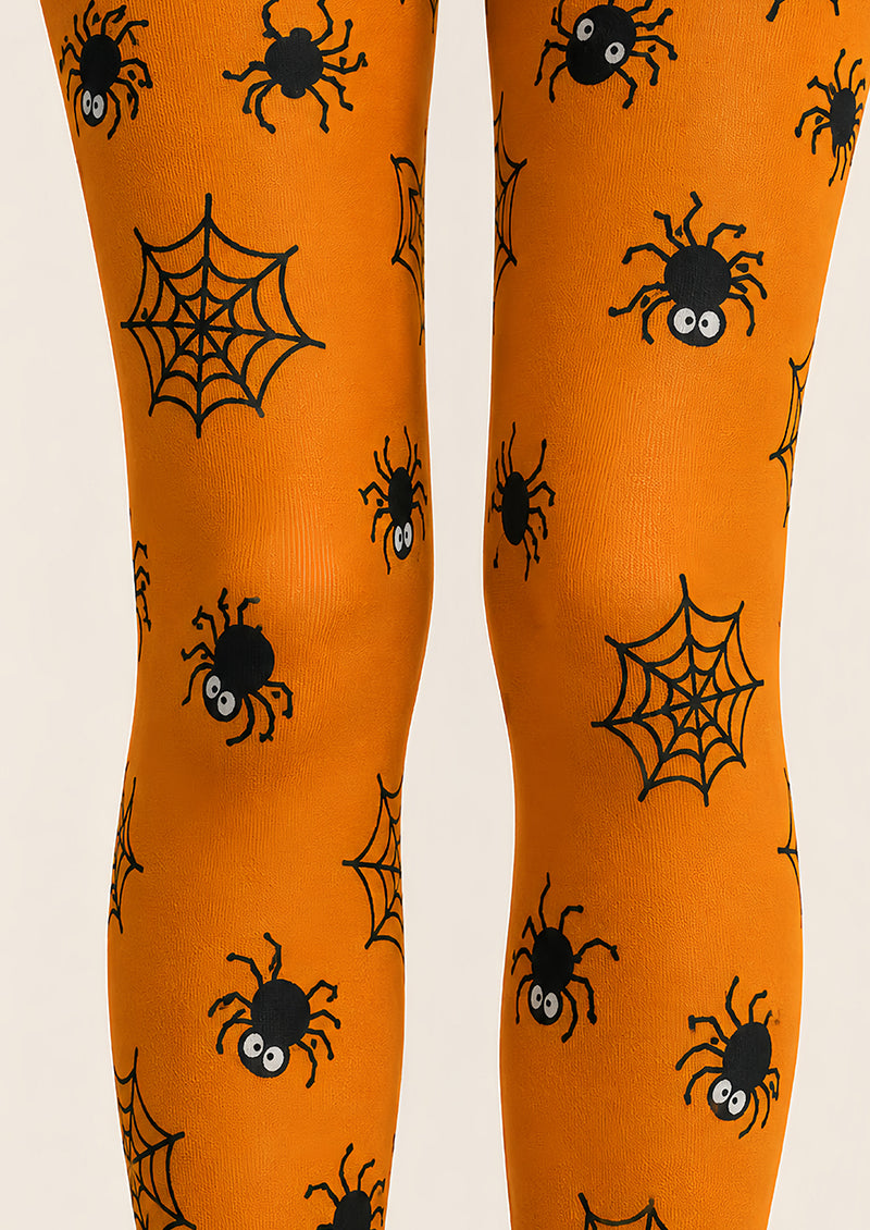 Orange Spider Web Halloween Party Patterned Tights L67-36