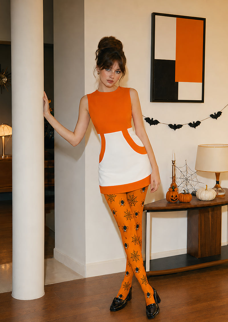 Orange Spider Web Halloween Party Patterned Tights L67-36