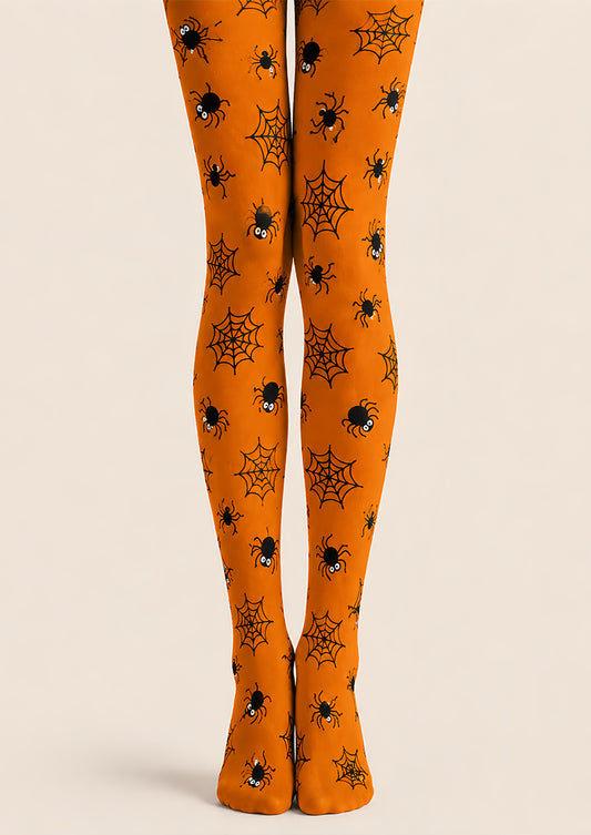 Orange Spider Web Halloween Party Patterned Tights L67-36