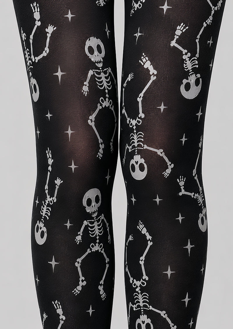 Dancing Skeleton Halloween Patterned Black Tights L67-37