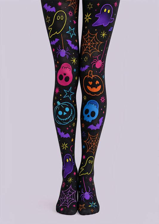 Colorful Skull Ghost Halloween Party Pantyhose L67-38