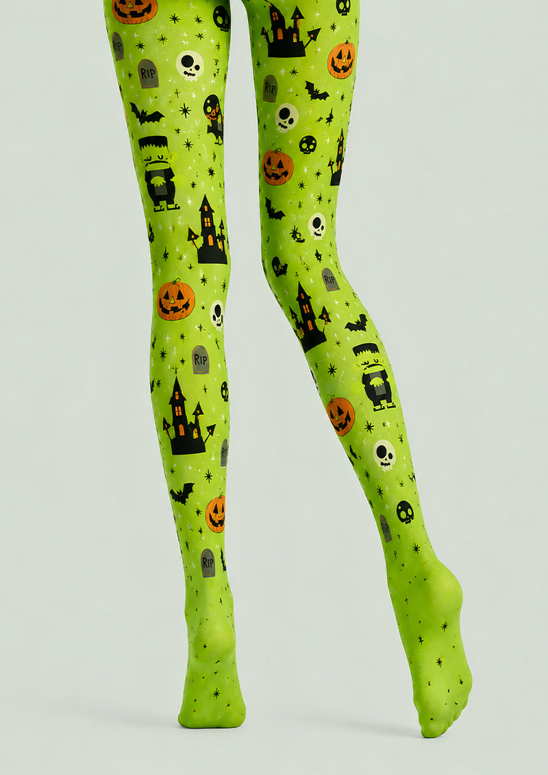Green Monster Pumpkin Halloween Party Tights L67-39