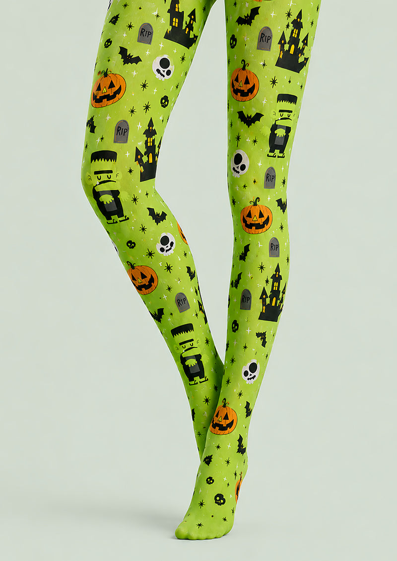 Green Monster Pumpkin Halloween Party Tights L67-39