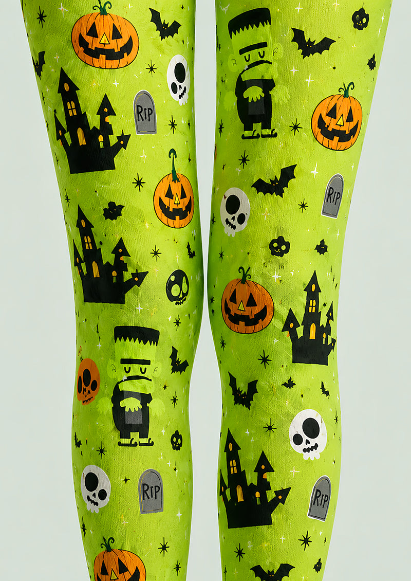 Green Monster Pumpkin Halloween Party Tights L67-39