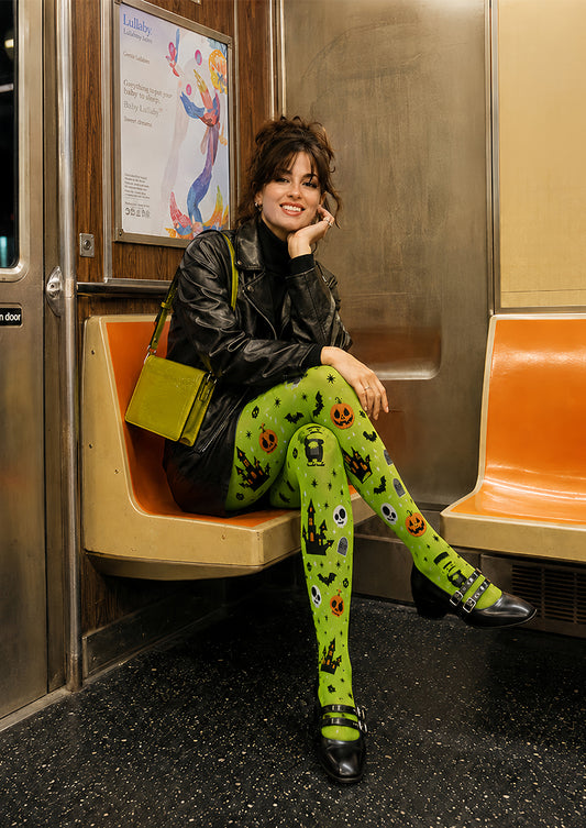 Green Monster Pumpkin Halloween Party Tights L67-39