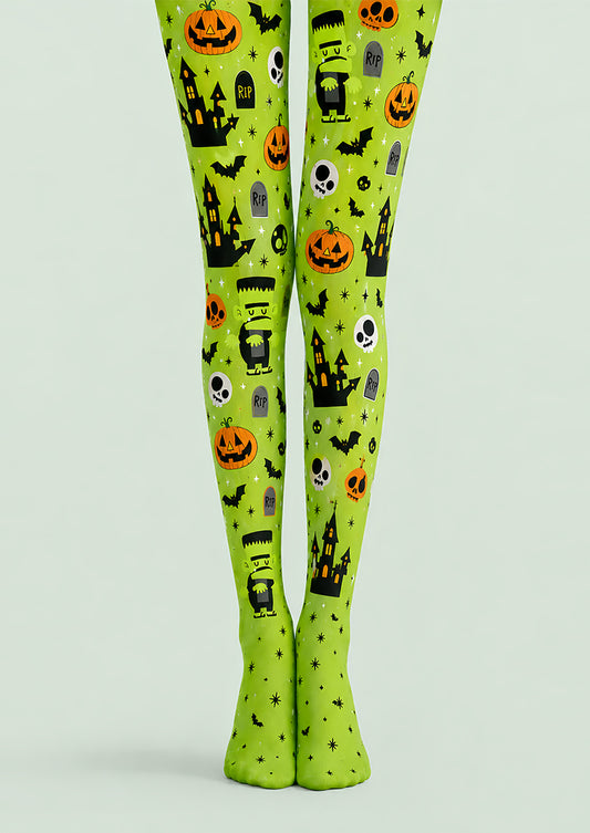 Green Monster Pumpkin Halloween Party Tights L67-39