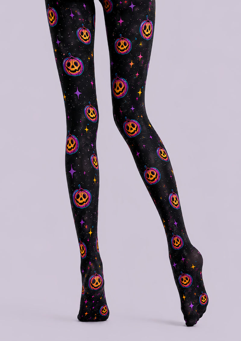 Neon Pumpkin Star Halloween Patterned Tights L67-41