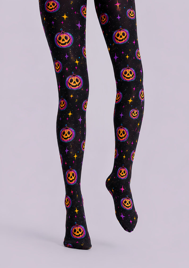 Neon Pumpkin Star Halloween Patterned Tights L67-41