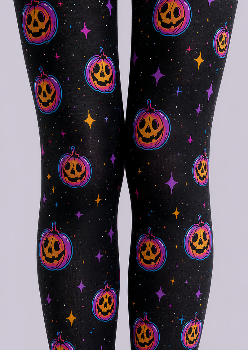 Neon Pumpkin Star Halloween Patterned Tights L67-41