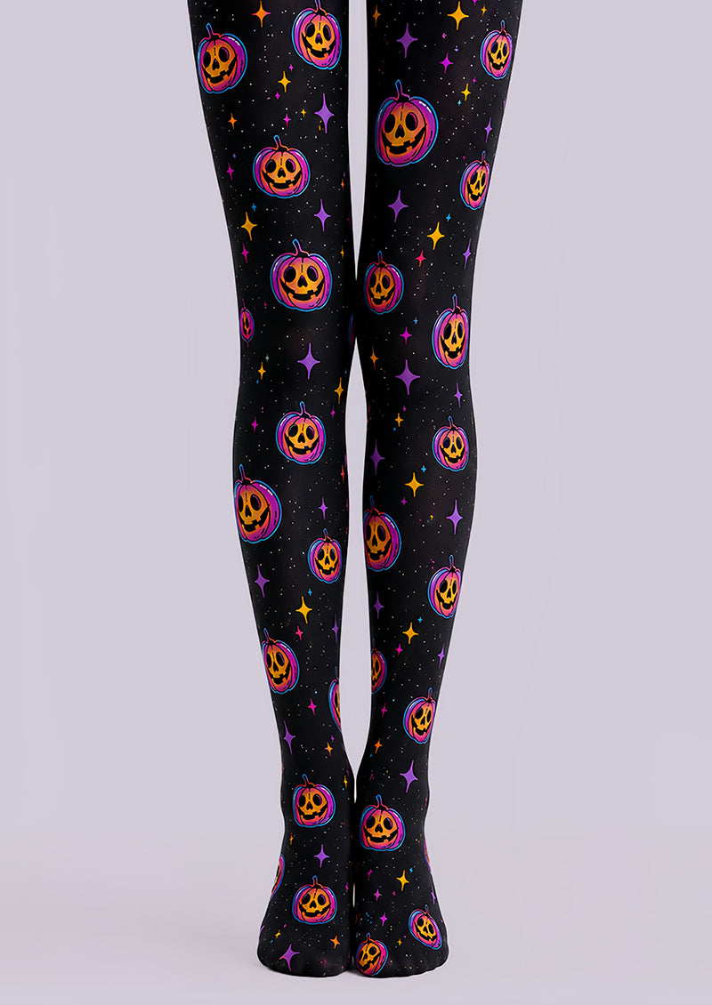 Neon Pumpkin Star Halloween Patterned Tights L67-41