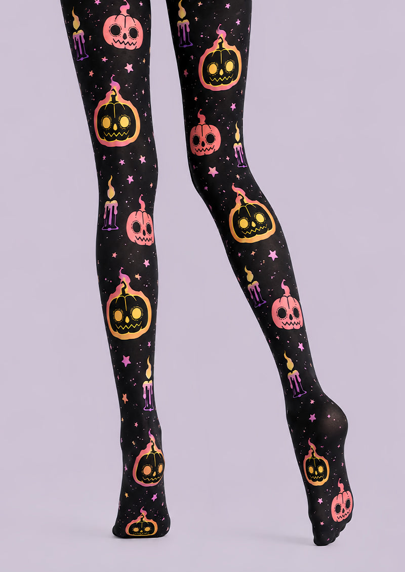 Black Flaming Pumpkin Halloween Cosplay Tights L67-42