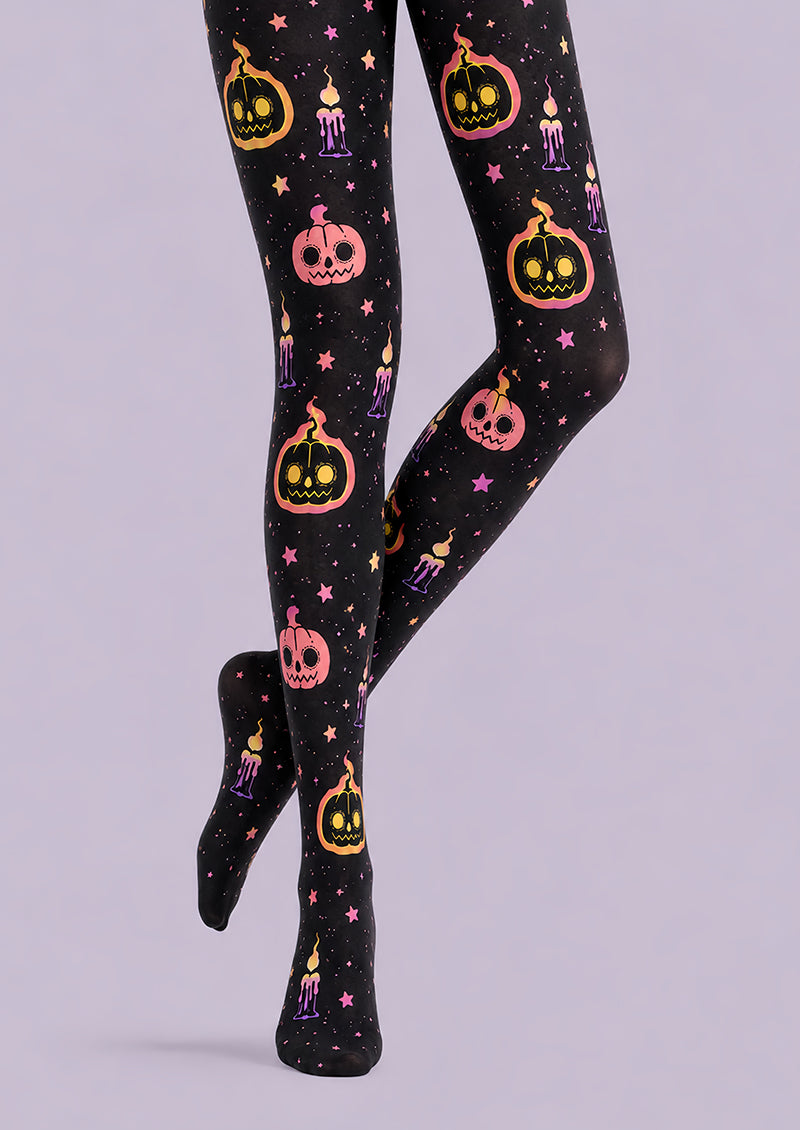 Black Flaming Pumpkin Halloween Cosplay Tights L67-42