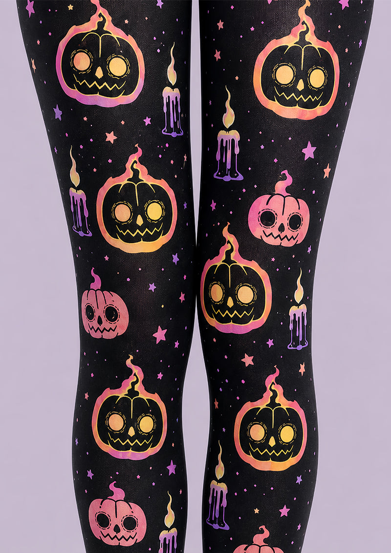 Black Flaming Pumpkin Halloween Cosplay Tights L67-42