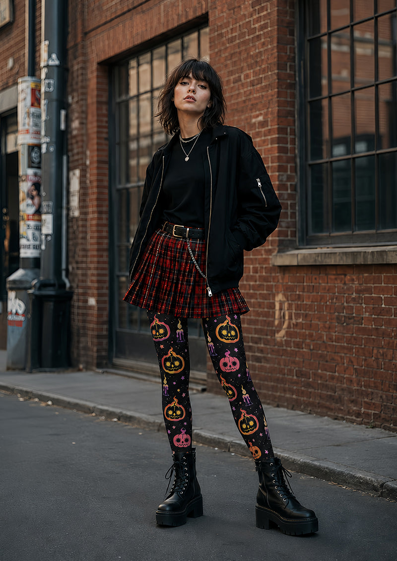 Black Flaming Pumpkin Halloween Cosplay Tights L67-42