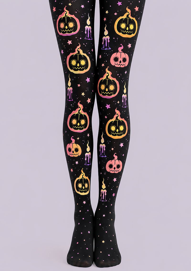 Black Flaming Pumpkin Halloween Cosplay Tights L67-42