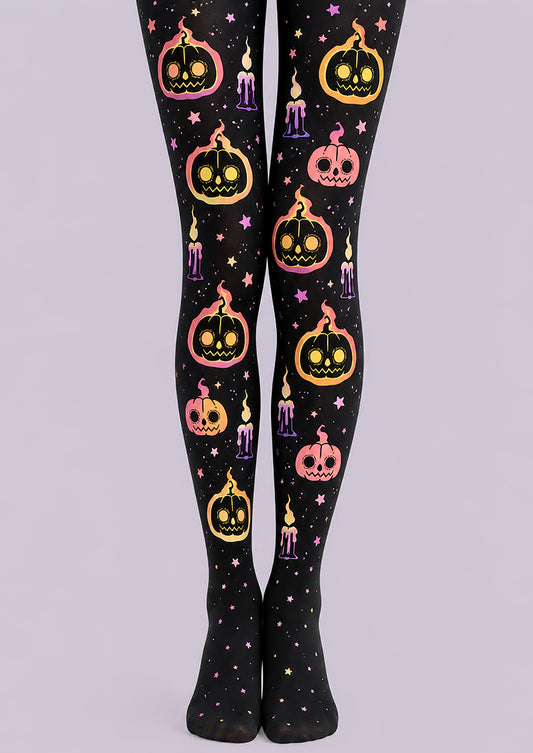 Black Flaming Pumpkin Halloween Cosplay Tights L67-42