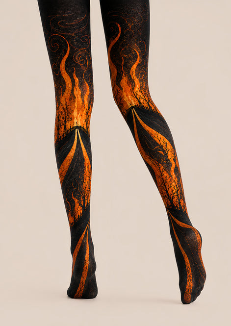Gothic Flame Patterned Tights Dark Fire Hosiery L67-5