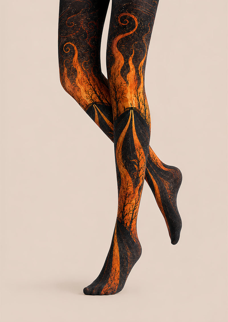 Gothic Flame Patterned Tights Dark Fire Hosiery L67-5