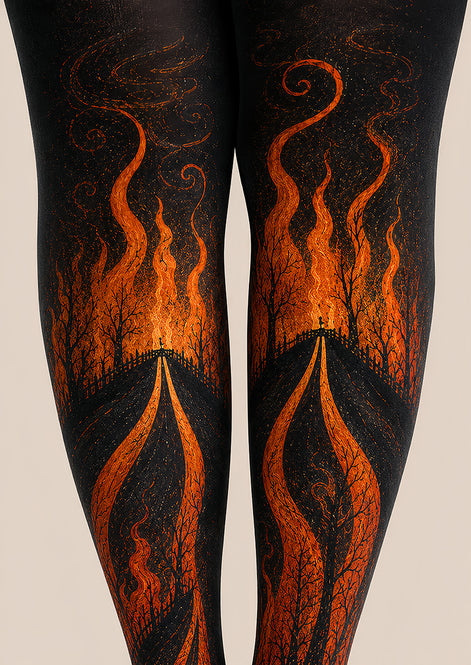 Gothic Flame Patterned Tights Dark Fire Hosiery L67-5