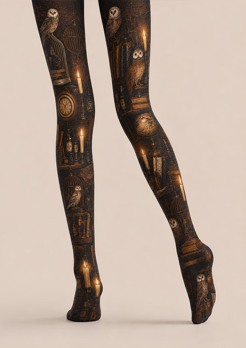 Vintage Mystic Owl Candle Print Tights Pantyhose L67-6