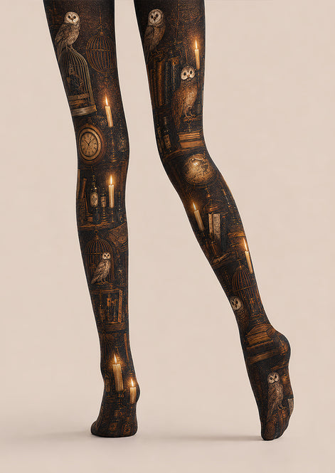 Vintage Mystic Owl Candle Print Tights Pantyhose L67-6