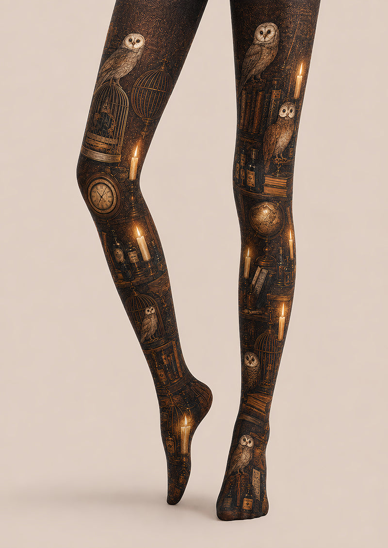 Vintage Mystic Owl Candle Print Tights Pantyhose L67-6