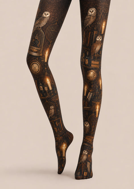 Vintage Mystic Owl Candle Print Tights Pantyhose L67-6
