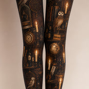 Vintage Mystic Owl Candle Print Tights Pantyhose L67-6