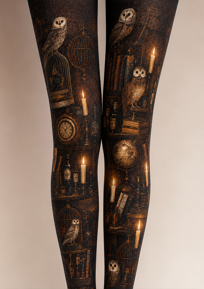 Vintage Mystic Owl Candle Print Tights Pantyhose L67-6