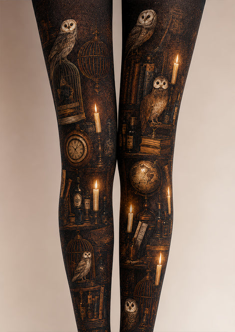 Vintage Mystic Owl Candle Print Tights Pantyhose L67-6