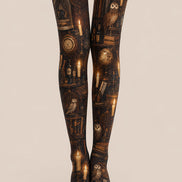 Vintage Mystic Owl Candle Print Tights Pantyhose L67-6
