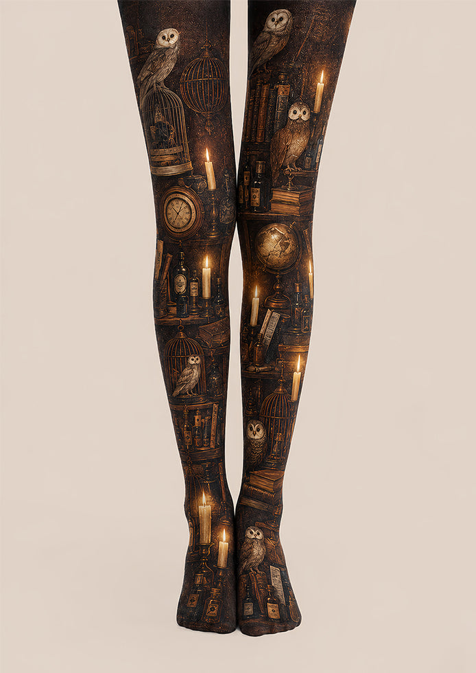 Vintage Mystic Owl Candle Print Tights Pantyhose L67-6