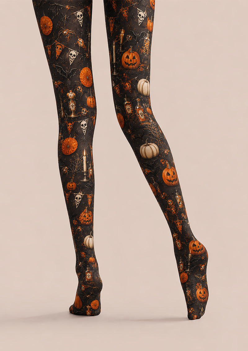 Pumpkin Skull Black Tights Halloween Party Pantyhose L67-9