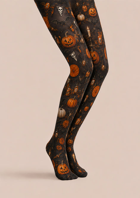 Pumpkin Skull Black Tights Halloween Party Pantyhose L67-9