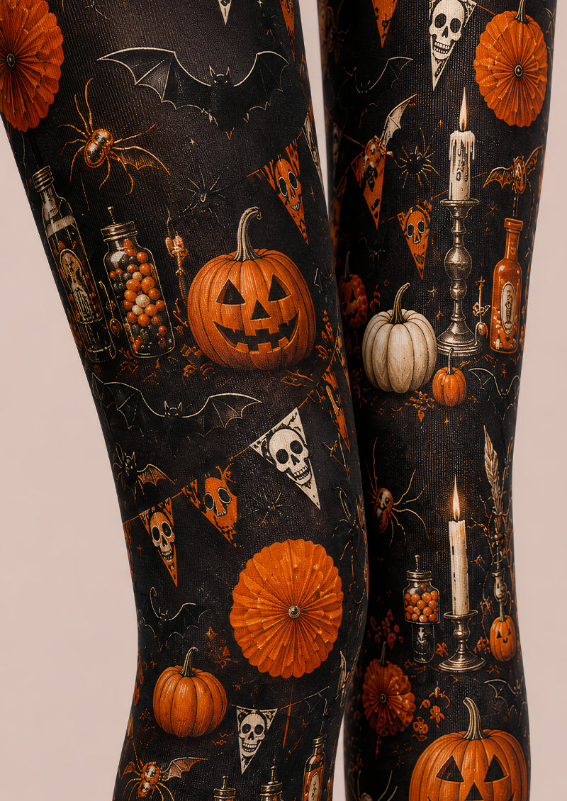 Pumpkin Skull Black Tights Halloween Party Pantyhose L67-9