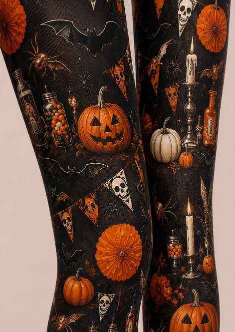 Pumpkin Skull Black Tights Halloween Party Pantyhose L67-9