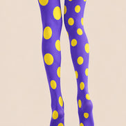 Purple Yellow Polka Dot Patterned Tights Pantyhose L68-1