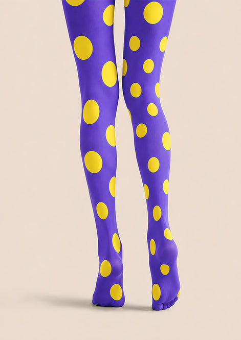 Purple Yellow Polka Dot Patterned Tights Pantyhose L68-1